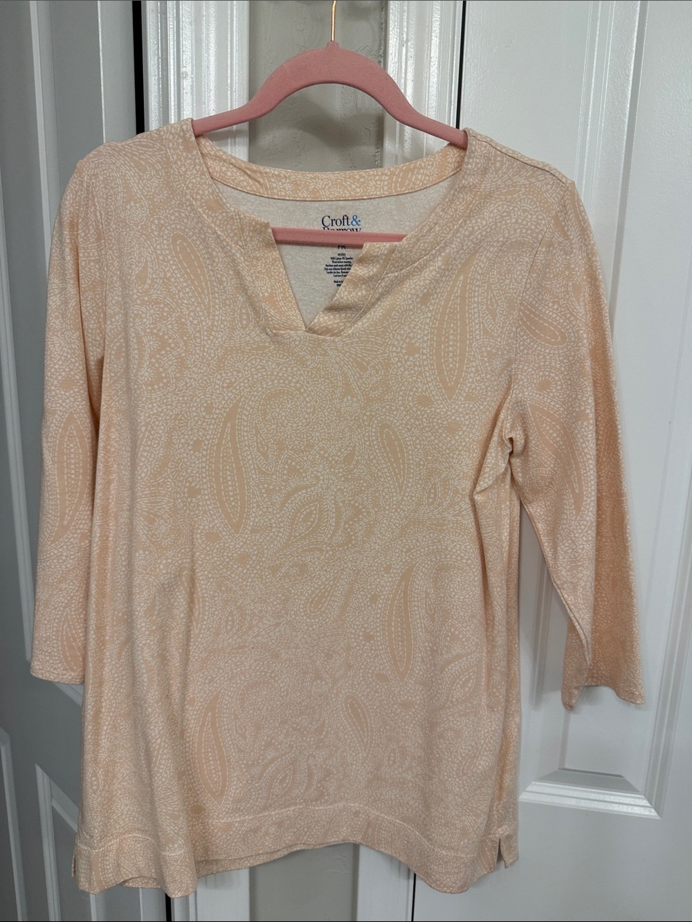 croft & barrow Peach Paisley Notch-Neck Tunic Top